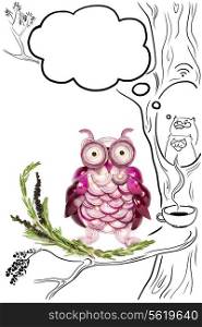 Food concept of funny owls made of onions and a drawing of coffee and wi-fi spot.