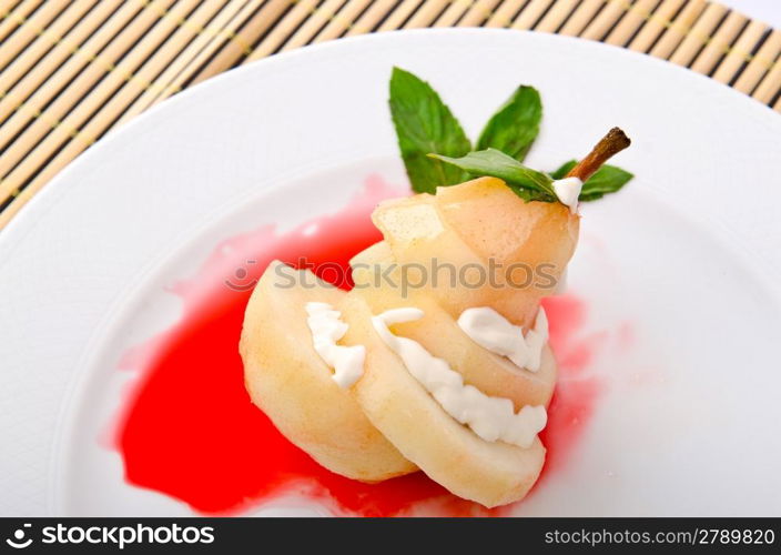 Food concept - Pear in wine