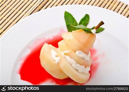 Food concept - Pear in wine
