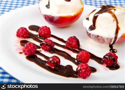 Food concept with ice cream and fruits