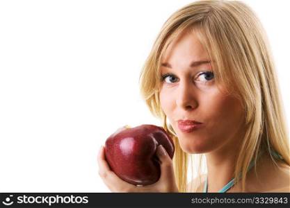 Food, fruit and healthy nutrition - Blonde girl eating an apple