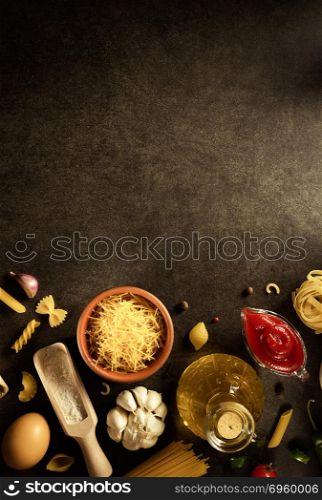 food ingredient and spices . food ingredient and spices on dark background