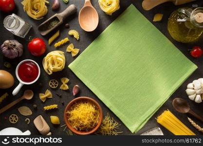 food ingredient and spices on dark background