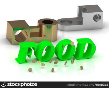 FOOD- inscription of color letters and golden details on white background