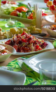 Food on table at restaurant of organic food