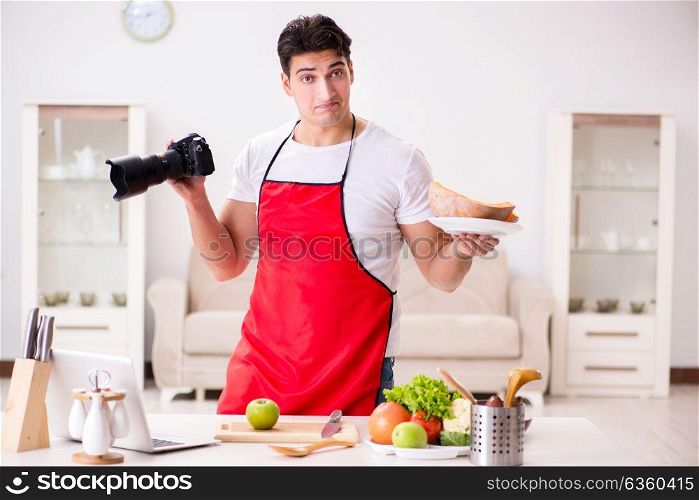 Food photographer taking photos in kitchen