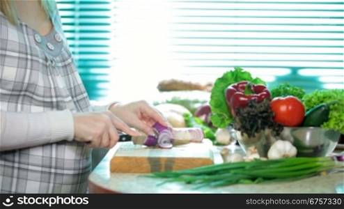 Food Preparation - cutting a Red Onion