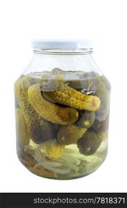 Food preservation. Jar of pickled cucumbers