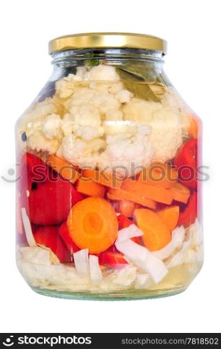 Food preservation. Jar of pickled vegetables