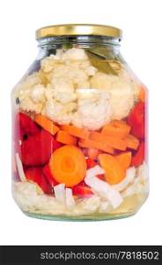 Food preservation. Jar of pickled vegetables