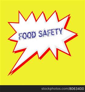 Food Safety blue wording on Speech bubbles Background yellow white