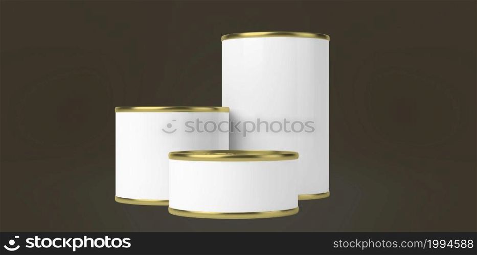 Food tin cans on colored isolated background. 3d rendering. suitable for your design element.