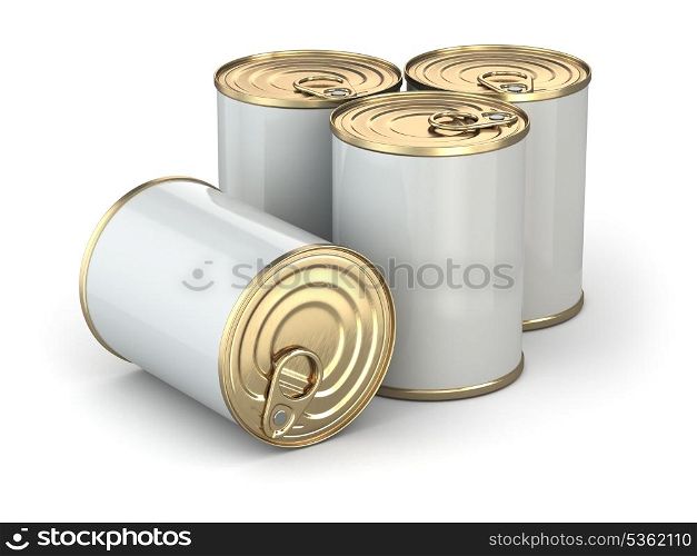 Food tin cans on white isolated background. 3d