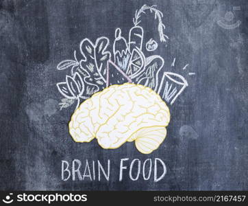 foods drawn with chalk paper cutout brain chalkboard