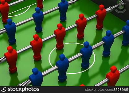 foosball table with red and blue players