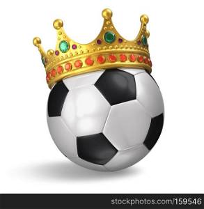 Football and soccer championship concept: soccer ball with golden crown isolated on white background