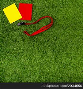football composition with red yellow cards
