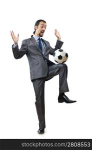 Football concept with businessman on white