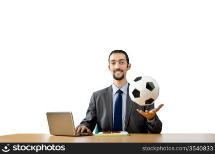 Football concept with businessman on white