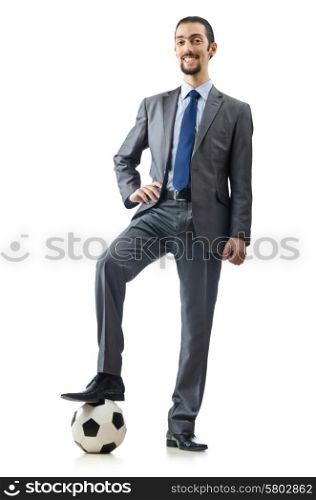 Football concept with businessman on white