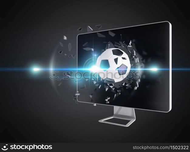 football destroy computer screen, technology background