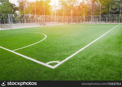 Football field - Futsal field / green grass sport outdoor white line Circle center corner and goal nets background