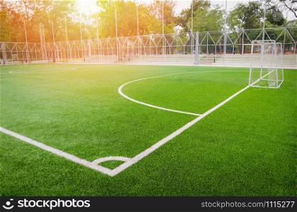 Football field - Futsal field / green grass sport outdoor white line Circle center corner and goal nets background