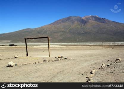 Football field in the desert near Uyuni in Boliva