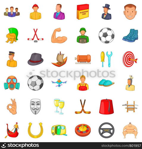 Football game icons set. Cartoon style of 36 football game vector icons for web isolated on white background. Football game icons set, cartoon style