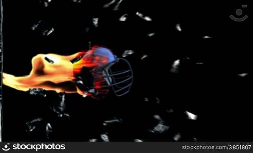 Football-Helmet on fire breaking glass