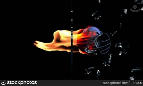 Football-Helmet on fire breaking glass,