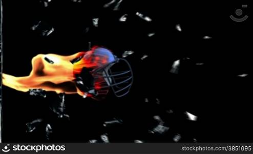 Football-Helmet on fire breaking glass with Alpha