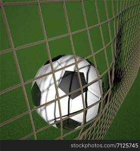 Football in the net, 3d rendering