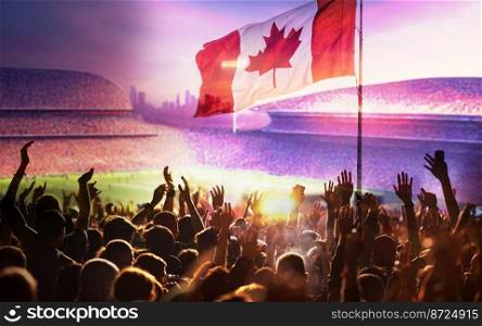 football or soccer fans and Canada flag at a game in a stadium
