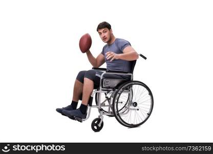 Football player recovering from injury on wheelchair