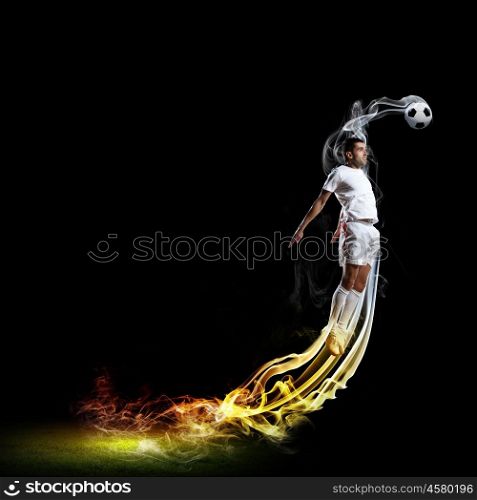 Football player with ball. Image of football player in white shirt