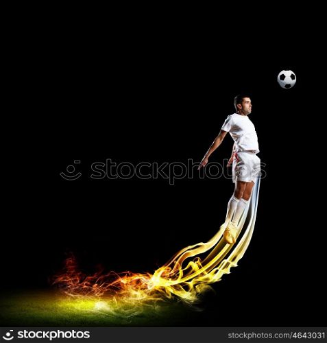 Football player with ball. Image of football player in white shirt