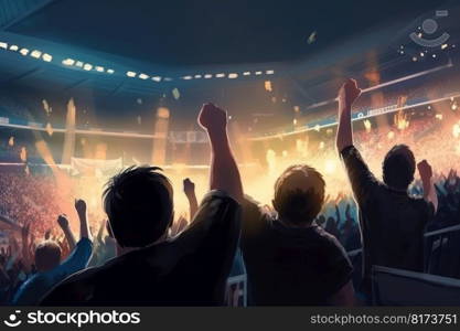 Football soccer fans. Stadium sport event. Generate Ai. Football soccer fans. Stadium sport event