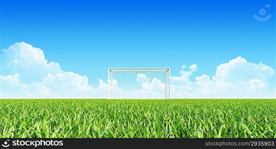 Football (soccer) goals on clean empty green field. Concept for team, championship, league poster / website design. One from collection.