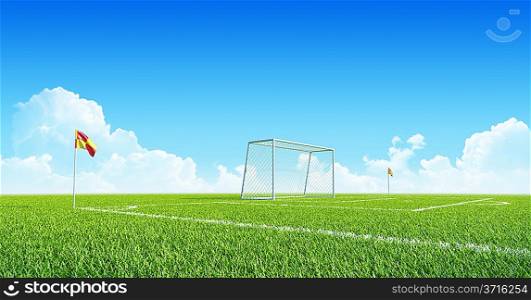 Football (soccer) goals on clean empty green field. Concept for team, championship, league poster / website design. One from collection.