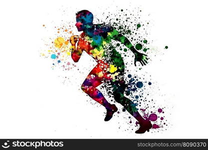 football soccer player in action with rrainbow watercolor splash. isolated white background. Neural network AI generated art. football soccer player in action with rrainbow watercolor splash. isolated white background. Neural network generated art