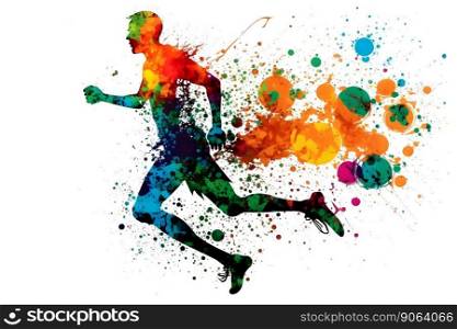 football soccer player in action with rrainbow watercolor splash. isolated white background. Neural network AI generated art. football soccer player in action with rrainbow watercolor splash. isolated white background. Neural network generated art