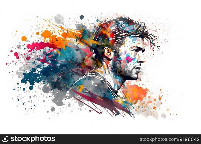 football soccer player in action with rrainbow watercolor splash. isolated white background. Neural≠twork AI≥≠rated art. football soccer player in action with rrainbow watercolor splash. isolated white background. Neural≠twork≥≠rated art