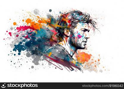 football soccer player in action with rrainbow watercolor splash. isolated white background. Neural≠twork AI≥≠rated art. football soccer player in action with rrainbow watercolor splash. isolated white background. Neural≠twork≥≠rated art