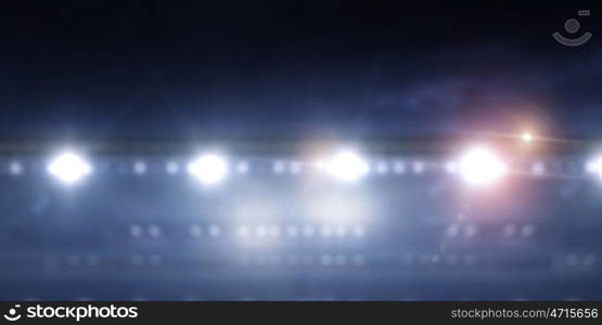 Football stadium in lights. Background image of empty soccer green field