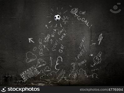 Football strategy. Background conceptual image with football and sketches