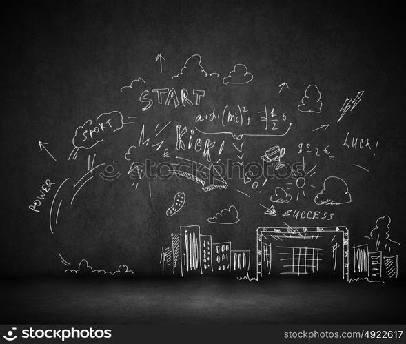 Football strategy. Background conceptual image with football and sketches