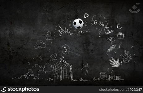 Football strategy. Background conceptual image with football and sketches