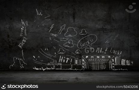 Football strategy. Background conceptual image with football sketches on dark background