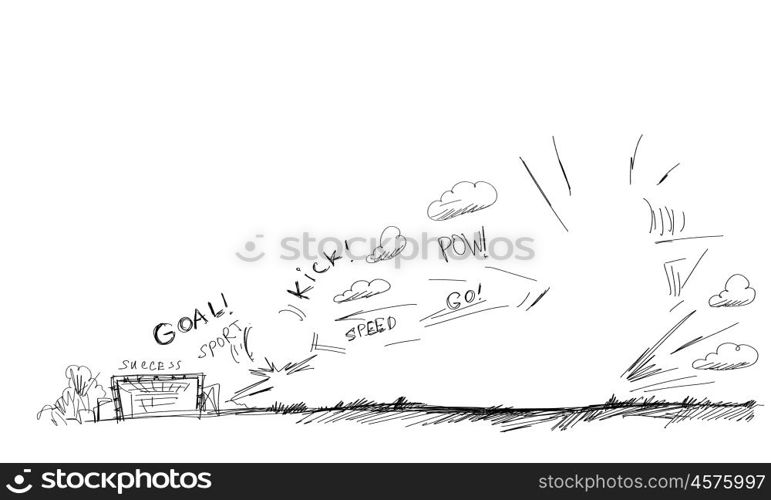 Football strategy. Background conceptual image with football sketches on white background